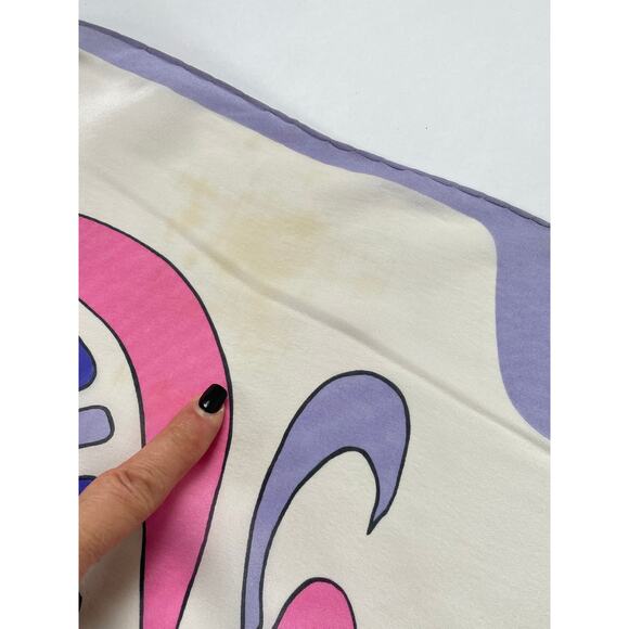 VTG Deco Abstract Floral Rectangle Silk Scarf 70s Signed Scali Pink Raw Edge - Picture 4 of 6